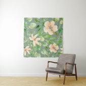 Tenture Feuilles verts, Fleurs roses : Aquarelle. (En situation (horizontale))