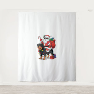 Tenture Feux de Noël Père Noël équitation Rottweiler Chien