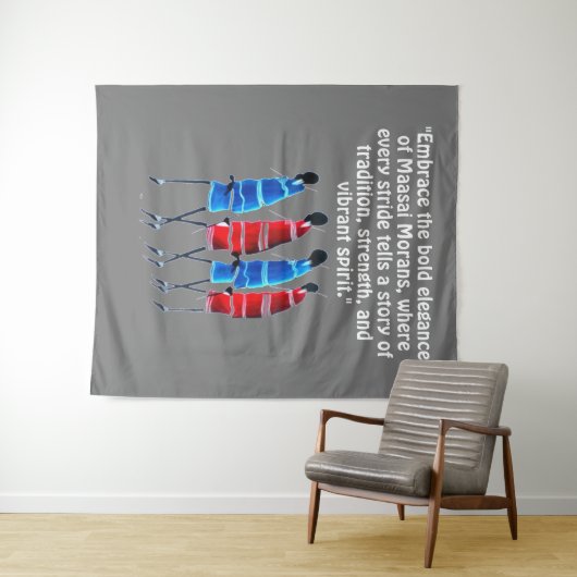 Tenture Fier Massaï Morans : Grand en bleu et rouge (En situation (horizontale))