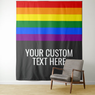 Tenture Fierté gay LGBT Rayures arc-en-ciel Texte personna