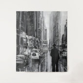 Tenture Figure dans la pluie noir et blanc - art (Devant)