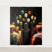 Tenture Figure sans visage entourée de visages masqués Imp (Devant)