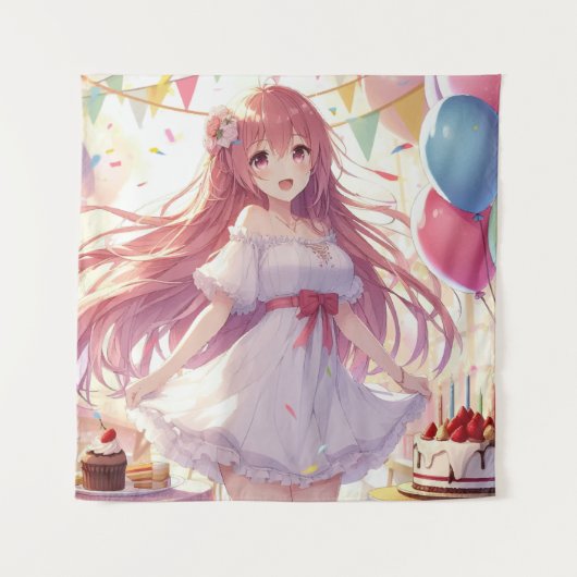 Tenture Fille Anime Anniversaire (Devant)