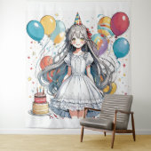 Tenture Fille anime Fête d'anniversaire (En situation)
