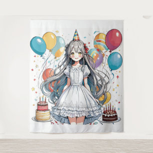 Tenture Fille anime Fête d'anniversaire