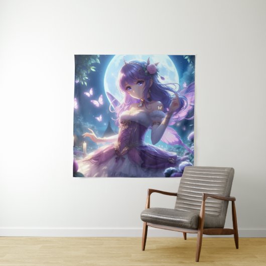 Tenture Fille Anime Papillon Violet Aile Lune Fée (En situation)