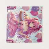 Tenture Fille anime Rose anniversaire (Devant (Horizontal))