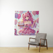 Tenture Fille anime Rose anniversaire (En situation)