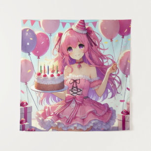 Tenture Fille anime Rose anniversaire