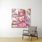 Tenture Fille anime Rose anniversaire (En situation)