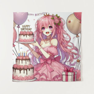 Tenture Fille anime Rose anniversaire