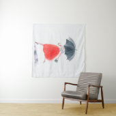 Tenture Fille avec parapluie sous la pluie. illustration d (En situation (horizontale))