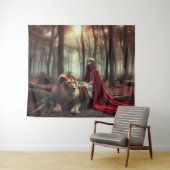 Tenture Fille avec un lion (En situation (horizontale))