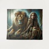 Tenture Fille avec un lion (Devant (Horizontal))