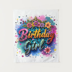 Tenture Fille d'anniversaire léopard floral