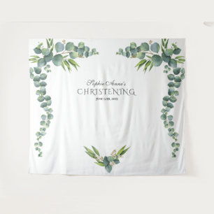 Tenture Fille de baptême avec eucalyptus aquarelle luxuria