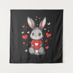 Tenture Fille du cœur amoureuse de lapin
