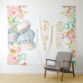 Tenture Fille Eléphant Baby shower fond (En situation (horizontale))