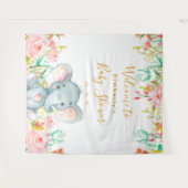 Tenture Fille Eléphant Baby shower fond (Devant (Horizontal))