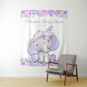 Tenture Fille Éléphant Bohème Violet Baby Shower L Fond