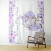 Tenture Fille Éléphant Bohème Violet Baby Shower XL Toile  (En situation)