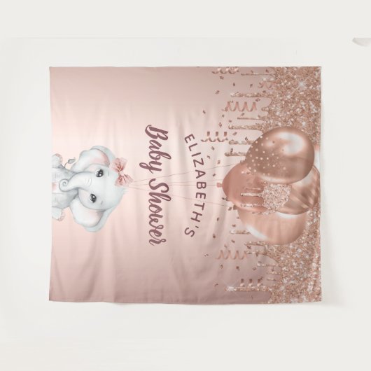 Tenture Fille éléphant pailleté rose gold pour Baby Shower (Devant (Horizontal))