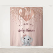 Tenture Fille éléphant pailleté rose gold pour Baby Shower (Devant)
