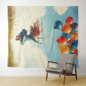 Tenture Fille flottante avec ballons (En situation (horizontale))