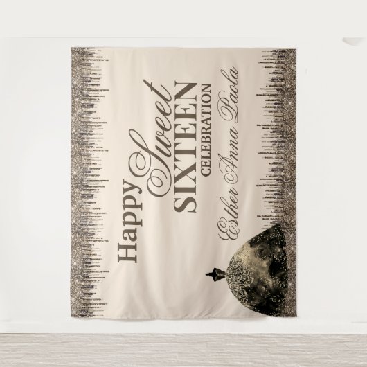 Tenture Fille Glam Brown gouttes mousseuses Douce 16 Anniv (Devant)