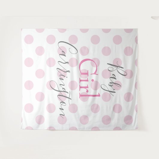 Tenture Fille Rose Fête de Bébé Script Fête de Naissance (Devant (Horizontal))