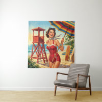 Fille Sauveteur de Plage Vintage Épinglée