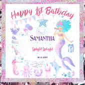 Tenture Fille Sirène Rose Bleue 1er anniversaire Contexte