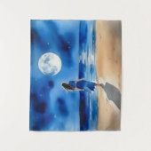 Tenture Fille sur la plage sous une Pleine lune (Devant)