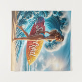 Tenture Fille surfeuse confiante marchant sur les vagues d (Devant (Horizontal))
