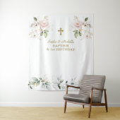 Tenture Filles Florales Roses Jumelles Baptême 1er Anniver (En situation)