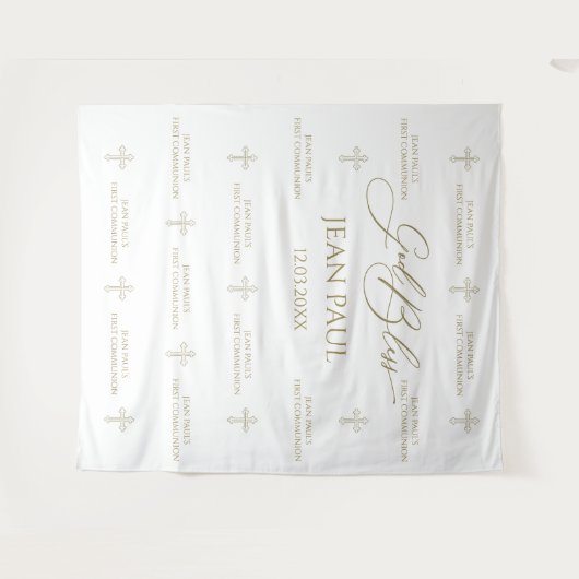 Tenture First Communion banner backdrop gold (Devant (Horizontal))
