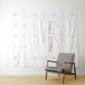 Tenture First Communion banner backdrop pink and gold (En situation (horizontale))