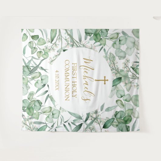 Tenture First Communion Eucalyptus greenery backdrop (Devant (Horizontal))