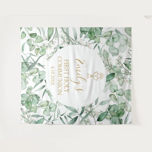 Tenture First Communion Eucalyptus greenery backdrop banne (Devant (Horizontal))