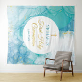 Tenture First Communion Marble blue mint modern backdrop (En situation (horizontale))