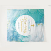 Tenture First Communion Marble blue mint modern backdrop (Devant (Horizontal))