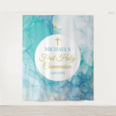 Tenture First Communion Marble blue mint modern backdrop (Devant)