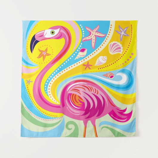 Tenture Flamant rose avec étoile de mer (Devant)