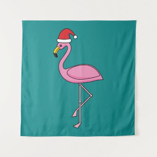 Tenture Flamant rose de Noël avec Santa Hat (Devant)