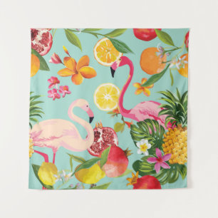 Tenture Flamant rose des fruits tropicaux Motif Vintage