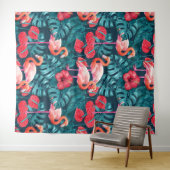 Tenture Flamant rose et aquarelle du jardin tropical (En situation (horizontale))