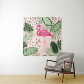 Tenture Flamant rose et palmiers sans soudure motif illust (En situation)