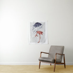 Tenture Flamant rose et parasol