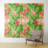 Tenture Flamant rose et plantes tropicaux (En situation (horizontale))