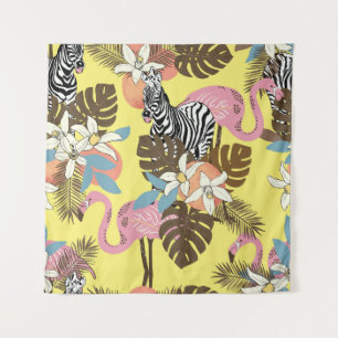 Tenture Flamant rose Jungle : Motif animal exotique.